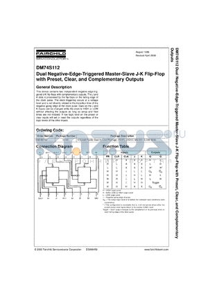 DM74S112N datasheet - Dual Negative-Edge-Triggered J-K Flip-Flop with Preset Clear and Complementary Outputs