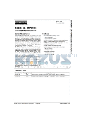 DM74S138CW datasheet - 3-to-8 Line Decoder/Demultiplexer