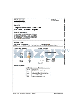 DM9370N datasheet - 7-Segment Decoder/Driver/Latch with Open-Collector Outputs