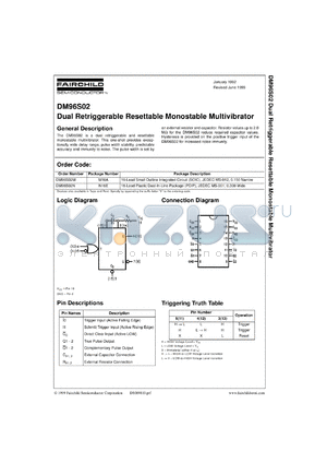 DM96S02MX datasheet - Dual Retriggerable Resettable Monostable Multivibrator