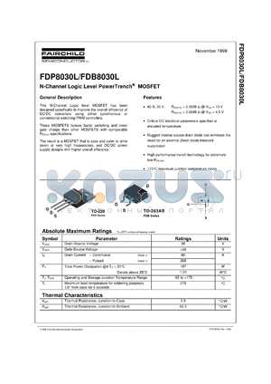 FDP8030L datasheet - N-Channel Logic Level PowerTrench® MOSFET