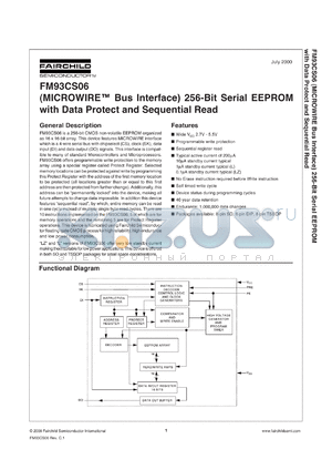 FM93CS06M8 datasheet - (MICROWIRE Bus Interface) 256-Bit Serial EEPROM with Data Protect and Sequential Read