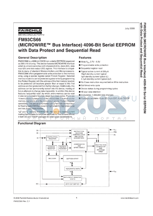 FM93CS66M8 datasheet - (MICROWIRE Bus Interface) 4096-Bit Serial EEPROM with Data Protect and Sequential Read