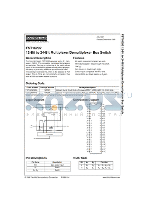 FST16292MTDX datasheet - 12-Bit to 24-Bit Multiplexer/Demultiplexer Bus Switch