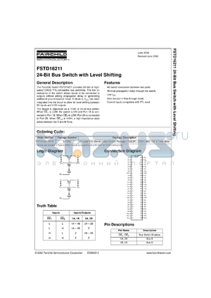 FSTD16211MTDX datasheet - 24-Bit Bus Switch with Level Shifting