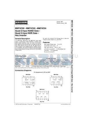 MM74C00MX datasheet - Quad 2-Input NAND Gate