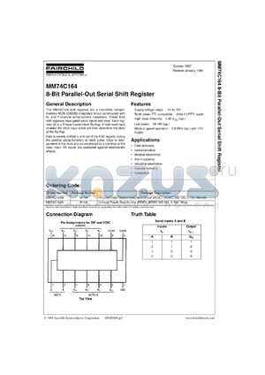 MM74C164MX datasheet - 8-Bit Parallel-Out Serial Shift Register