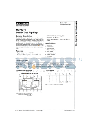 MM74C74MX datasheet - Dual D Flip-Flop