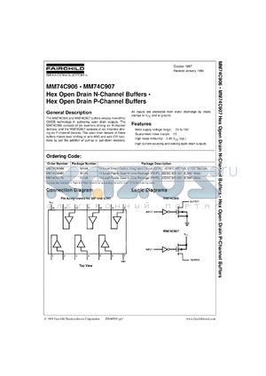 MM74C907N datasheet - Hex Open Drain P-Channel Buffers