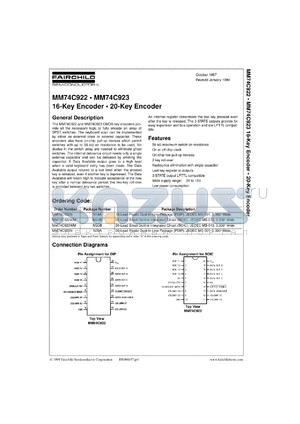 MM74C922WMX datasheet - 16-Key Encoder