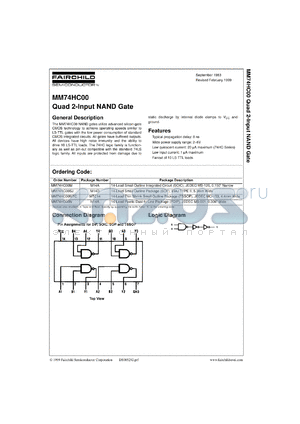 MM74HC00MTCX datasheet - Quad 2-Input NAND Gate