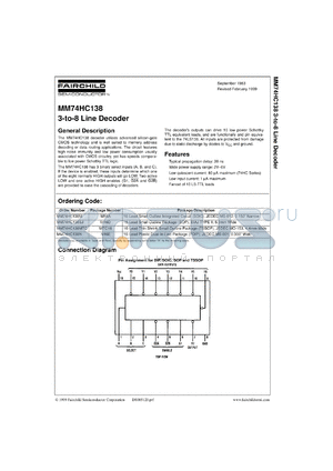 MM74HC138MX datasheet - 3 to 8 Line Decoder