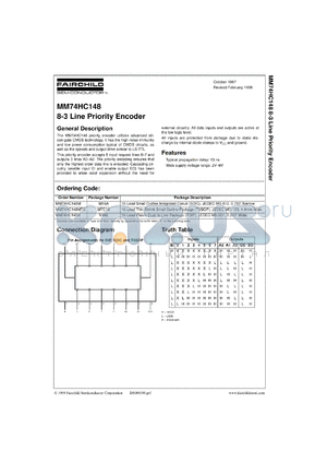 MM74HC148MX datasheet - 8-3 Line Priority Encoder