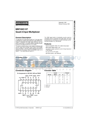 MM74HC157MTCX datasheet - Quad 2-Input Multiplexer