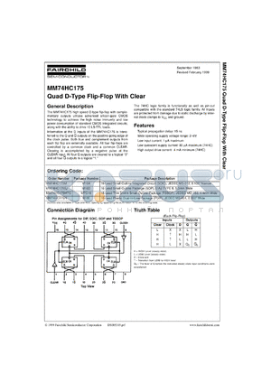 MM74HC175SJX datasheet - Quad D-Type Flip-Flop with Clear