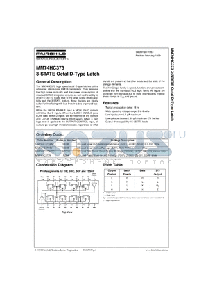 MM74HC373CW datasheet - 3-STATE Octal D-Type Latch