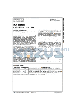 MM74HC4046CW datasheet - CMOS Phase-Locked Loop