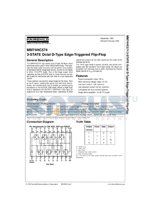 MM74HC574WMX datasheet - 3-STATE Octal D-Type Edge-Triggered Flip-Flop