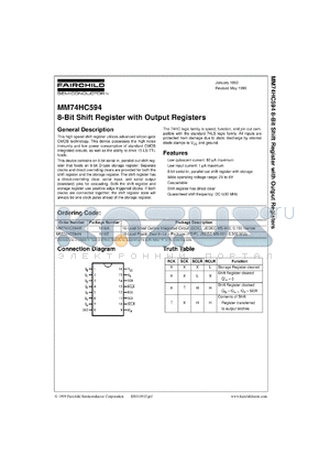 MM74HC594MX datasheet - 8-Bit Shift Register with Output Registers