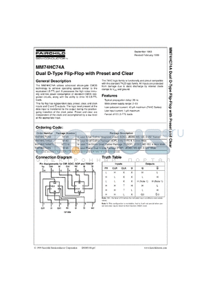 MM74HC74ACW datasheet - Dual D-Type Flip-Flop with Preset and Clear