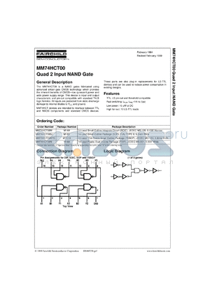 MM74HCT00MTCX datasheet - Quad 2 Input NAND Gate