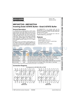 MM74HCT240SJX datasheet - Inverting Octal 3-STATE Buffer