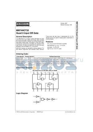 MM74HCT32SJX datasheet - Quad 2-Input OR Gate