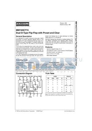 MM74HCT74MTCX datasheet - Dual D Flip-Flop with Preset and Clear