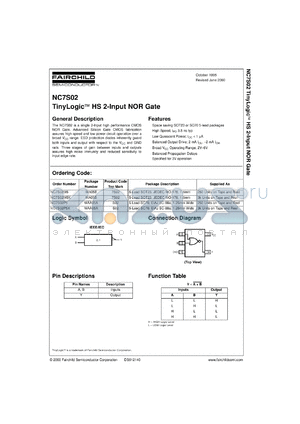 NC7S02M5 datasheet - TinyLogic HS 2-Input NOR Gate