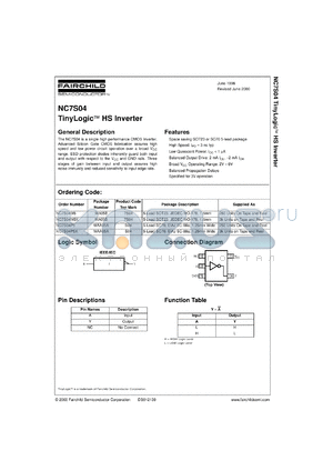 NC7S04M5 datasheet - TinyLogic HS Inverter