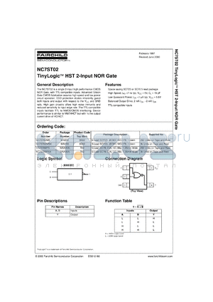 NC7ST02CW datasheet - TinyLogic HST 2-Input NOR Gate