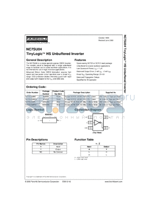 NC7SU04CW datasheet - TinyLogic HS Unbuffered Inverter