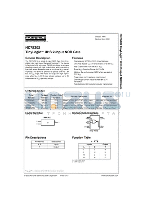 NC7SZ02CW datasheet - TinyLogic UHS 2-Input NOR Gate