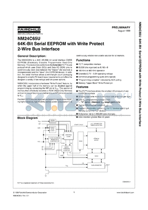 NM24C65UEM8X datasheet - 64K-Bit Serial EEPROM with Write Protect 2-Wire Bus Interface