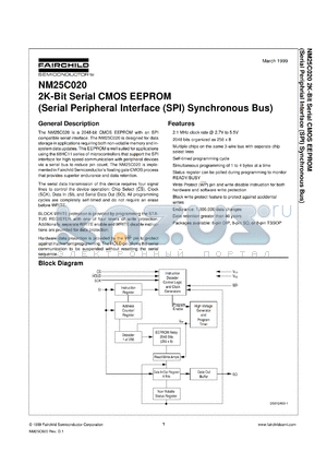 NM25C020M8 datasheet - 2K-Bit Serial CMOS EEPROM (Serial Peripheral Interface (SPI) Synchronous Bus)