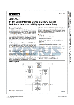NM25C041VM8 datasheet - 4K-Bit Serial Interface CMOS EEPROM (Serial Peripheral Interface (SPI) Synchronous Bus)