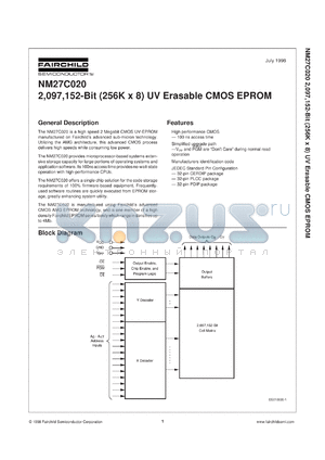 NM27C020QE120 datasheet - 2 Meg (256k x 8) UV Erasable CMOS EPROM [Life-time buy]