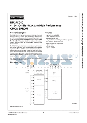 NM27C040QE150 datasheet - 4,194,304 Bit (512K x 8) High Performance CMOS EPROM