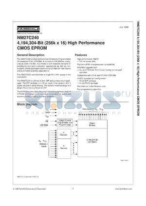 NM27C240Q100 datasheet - 4 Meg (256K x 16) High Performance CMOS EPROM [Life-time buy]