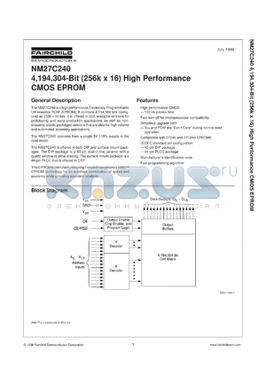 NM27C240QE120 datasheet - 4 Meg (256K x 16) High Performance CMOS EPROM [Life-time buy]