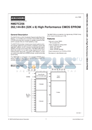 NM27C256DWF datasheet - 256K-Bit (32K x 8) High Performance CMOS EPROM