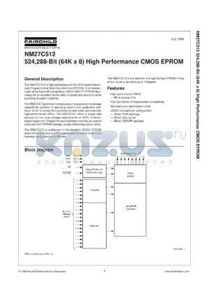 NM27C512DWF datasheet - 524,288-Bit (64K x 8) High Performance CMOS EPROM