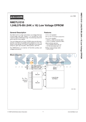 NM27LV210V250 datasheet - 1,048,576-Bit (64k x 16) Low Voltage EPROM [Life-time buy]