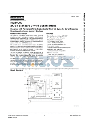 NM34C02LM8X datasheet - 2K-Bit with Standard 2-Wire Bus Interface Designed w/Permanent Write-Protection for First 128 Bytes for Serial Detect Application on Memory Modules