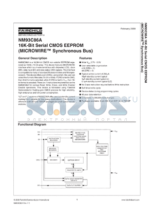 NM93C86ALVM8X datasheet - 16KBit Serial EEPROM (MICROWIRE Bus Interface)