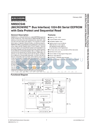 NM93CS46LEM8X datasheet - (MICROWIRE Bus Interface) 1024-Bit Serial EEPROM with Data Protect and Sequential Read