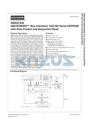 NM93CS46LZM8X datasheet - (MICROWIRE Bus Interface) 1024-Bit Serial EEPROM with Data Protect and Sequential Read