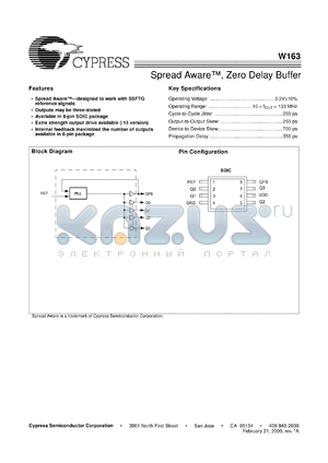 W163-05 datasheet - Spread Aware, Zero Delay Buffer