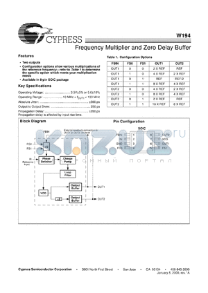 W194-70 datasheet - Frequency Multiplier and Zero Delay Buffer
