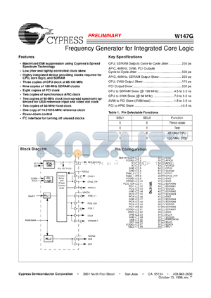 W147GH datasheet - Frequency Generator for Integrated Core Logic